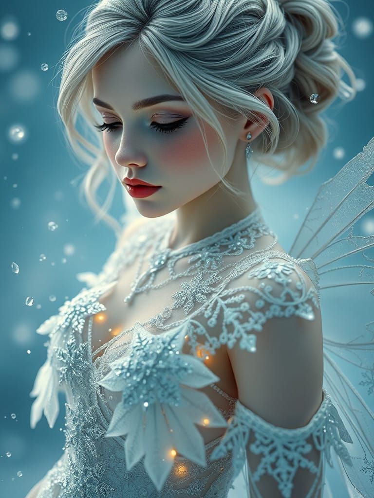Whimsical White Goth Fairy in Icy Wonderland