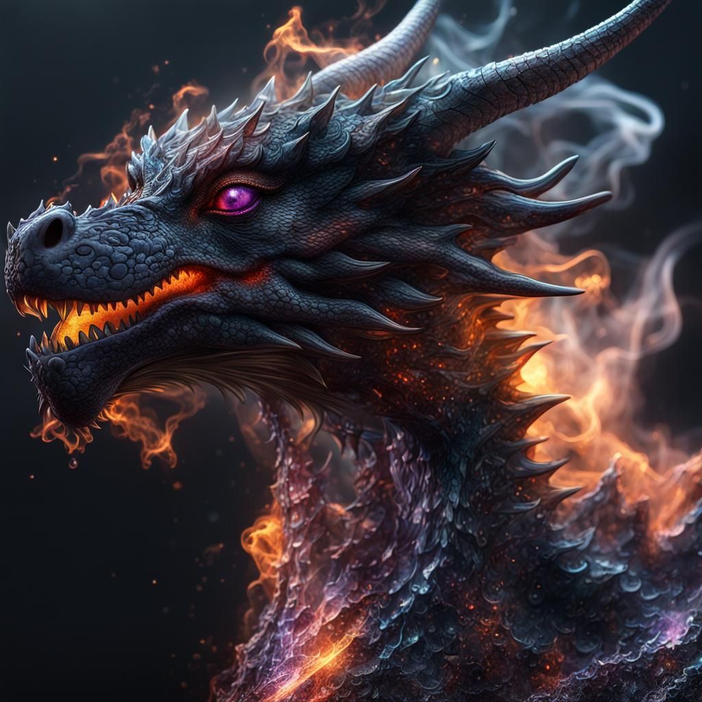 Galaxy Crystal Dragon with Flames in Cracked Glass