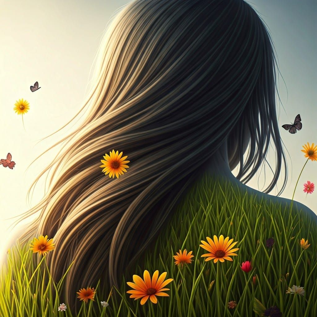 Grassy Silhouette: Matte Painting of Nature's Embrace