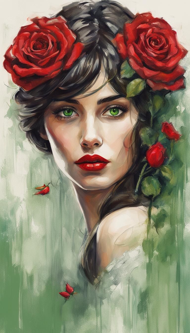 Brunette Woman Portrait with Rose