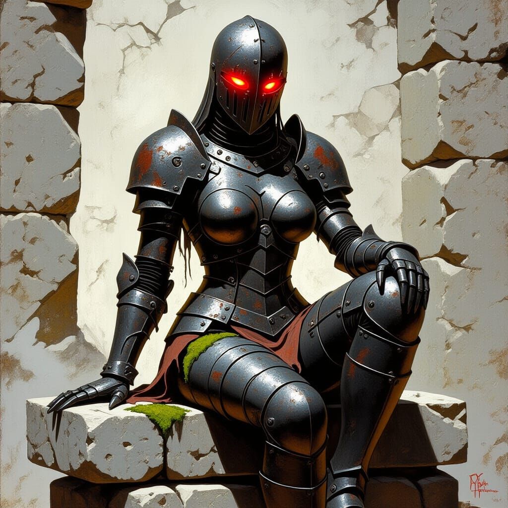 Medieval Iron Golem in Dark Fantasy Style