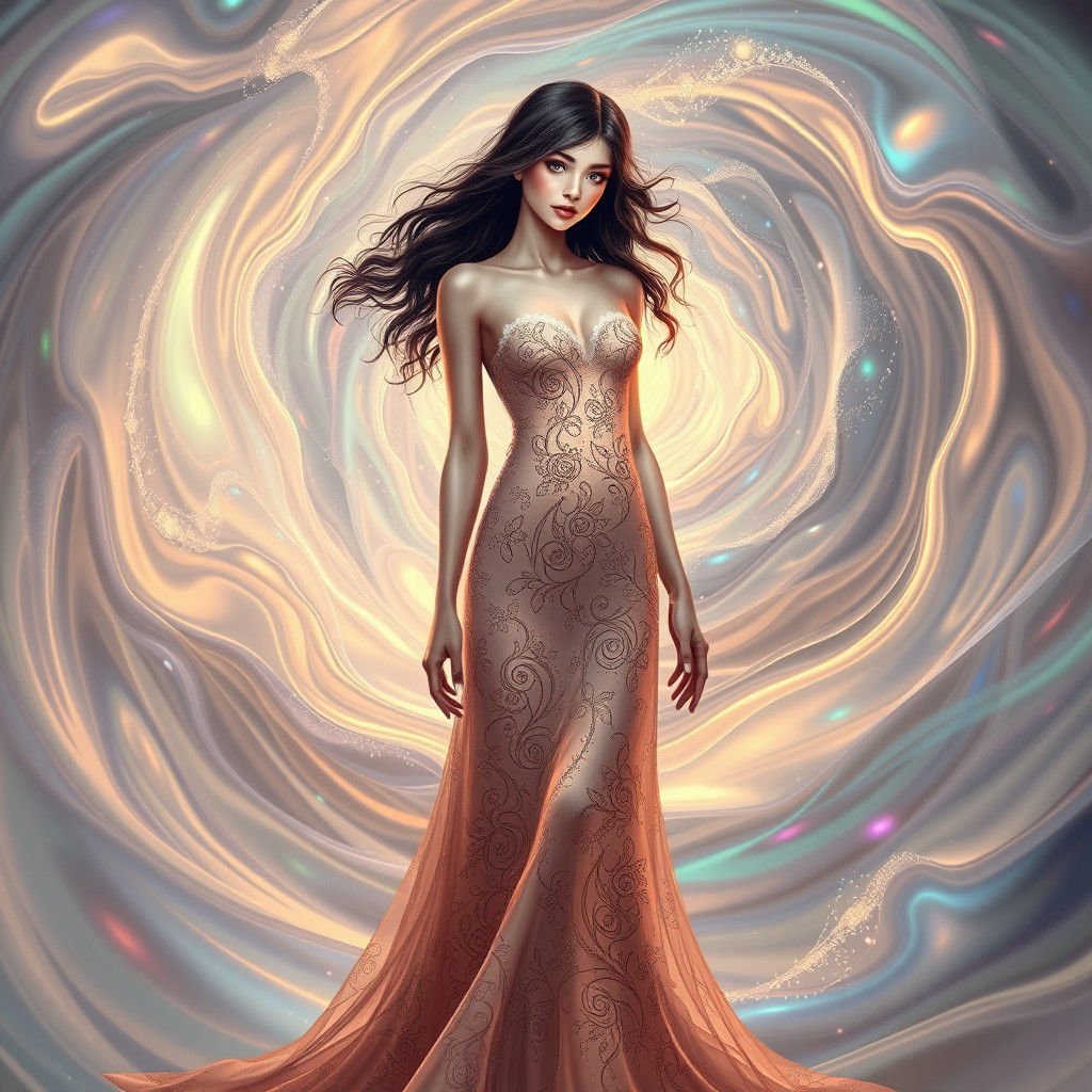 Ethereal Being in Fractal Vortex with Zentangle Patterns