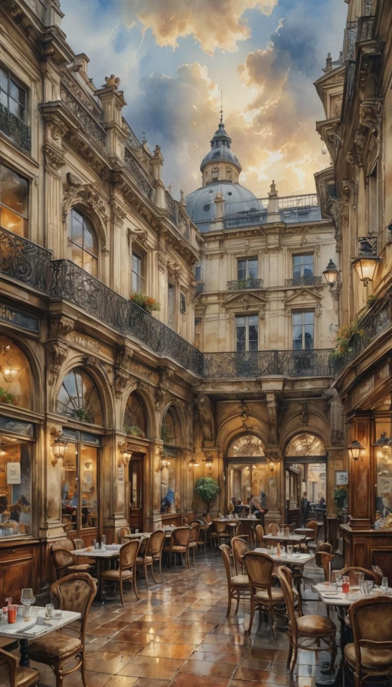 Watercolour painting of a baroque Cafe