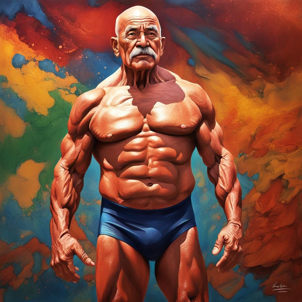Hyperrealistic Mexican Bodybuilder in Splash Art Style