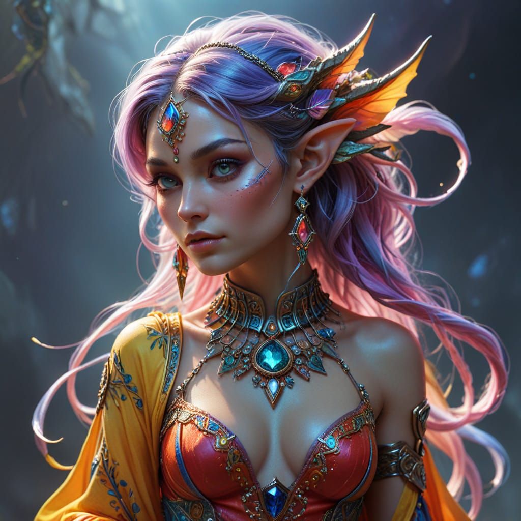 Hyperrealistic Elf Goddess in Futuristic Jewelry