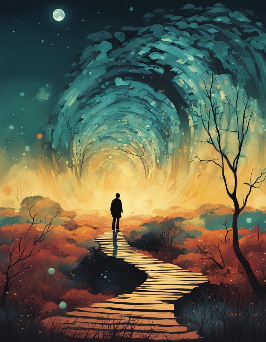 Surreal Starry Forest in Double Exposure Silhouette