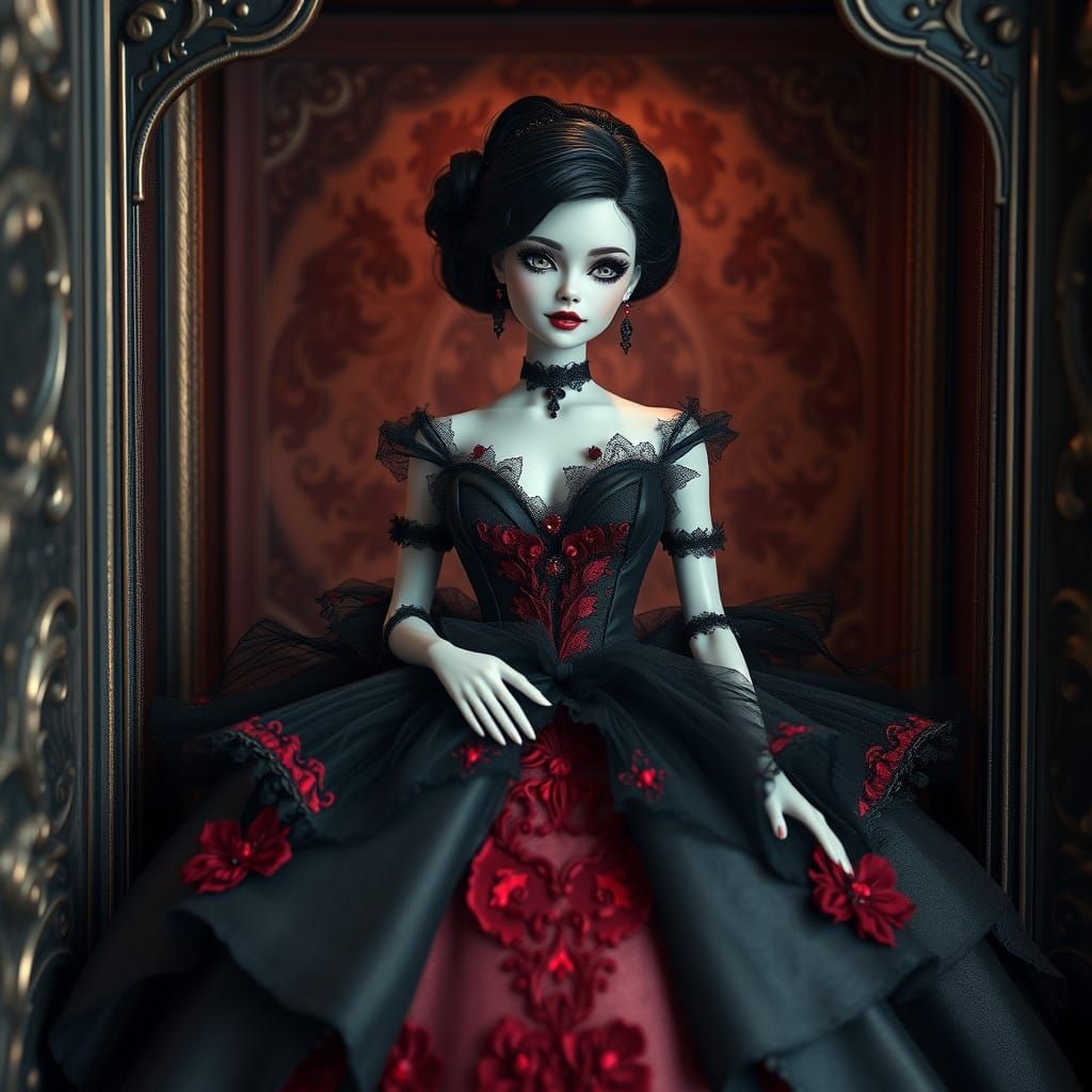 Gothic Barbie Doll in Victorian-Era Coffin Box