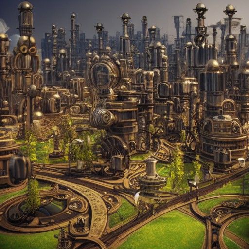 Steampunk Mobile City on Rocky Grasslands