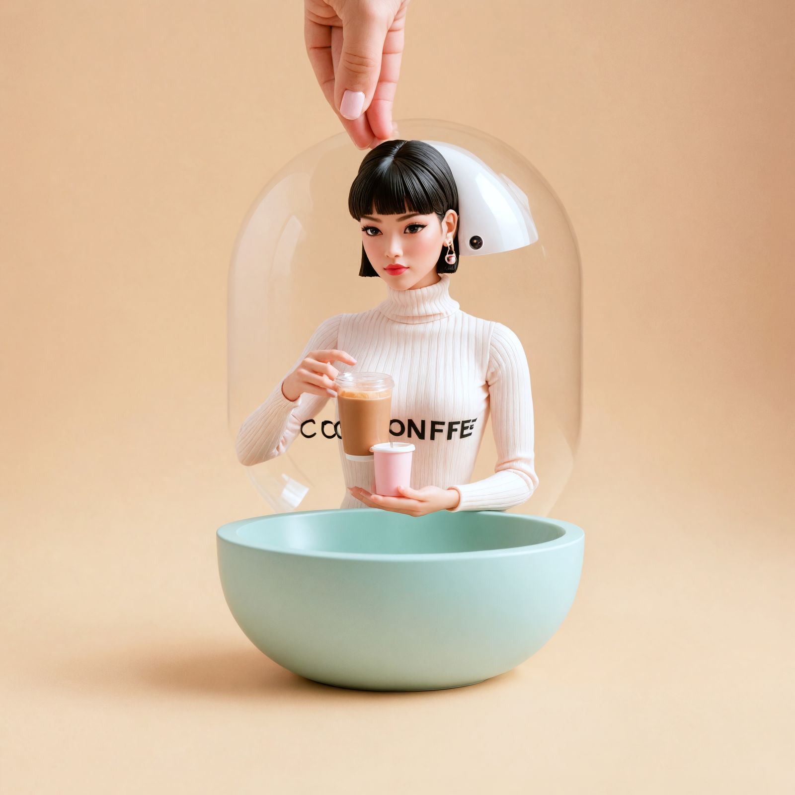 Portrait of a Gashapon Capsule Holding a Relaxed Young Woman