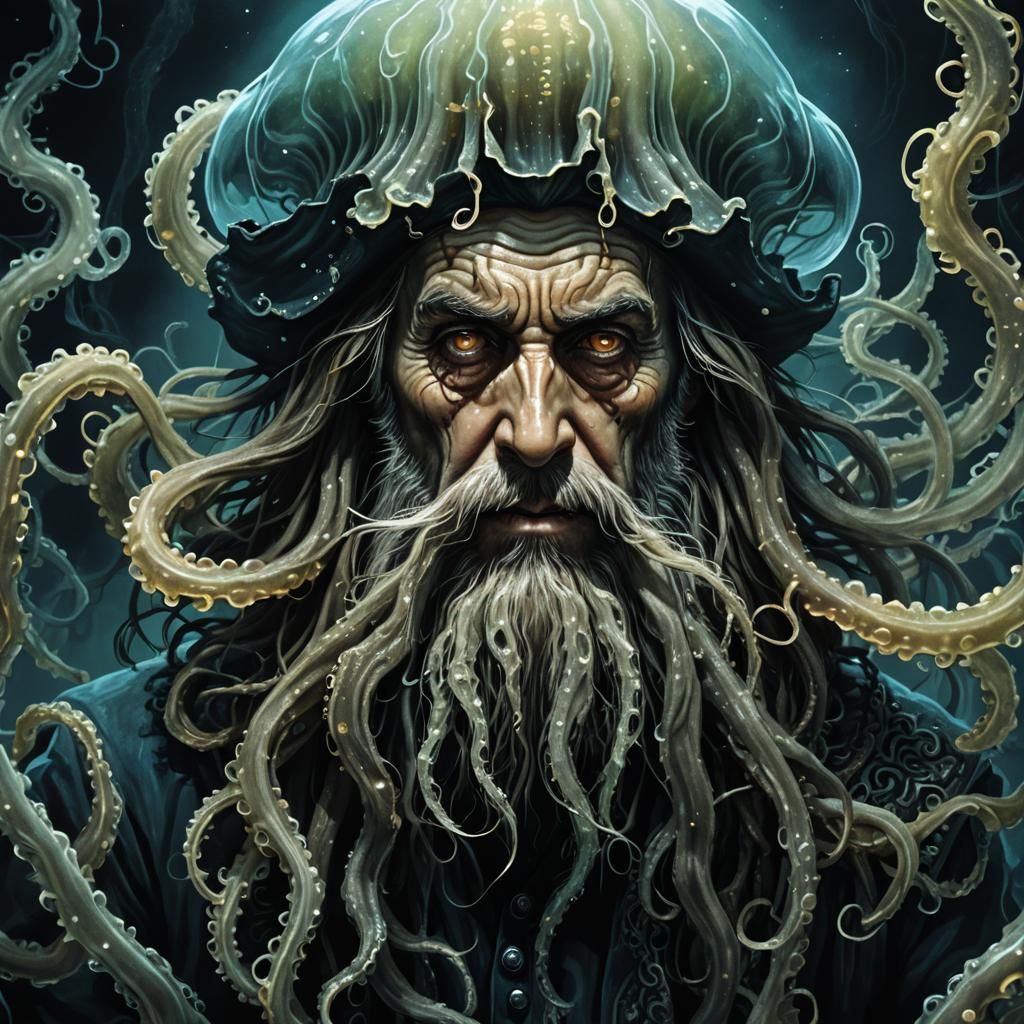 Davy Jones with Jellyfish Beard in Dark Fantasy Style