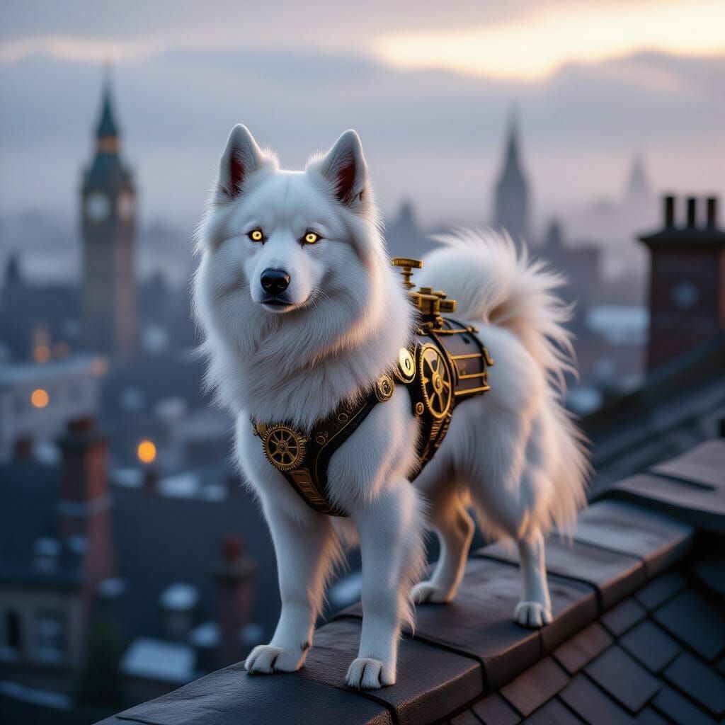 Victorian Clockwork Dog on Rooftop