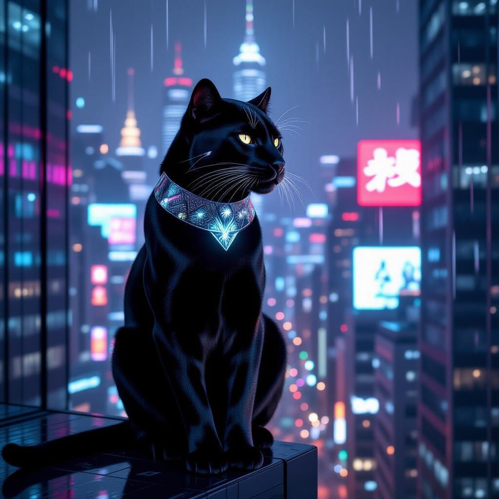 Black Panther in Futuristic Cityscape
