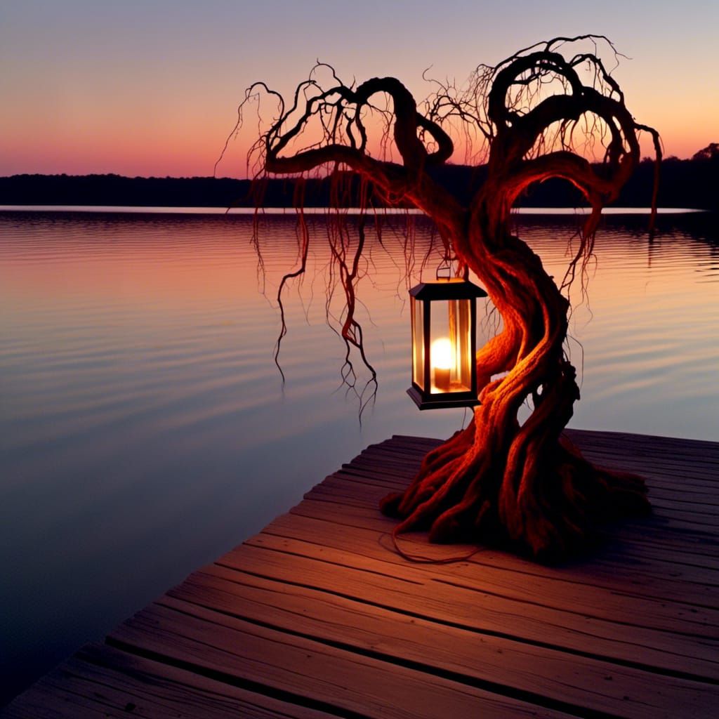 Lantern's Light on Empty Dock