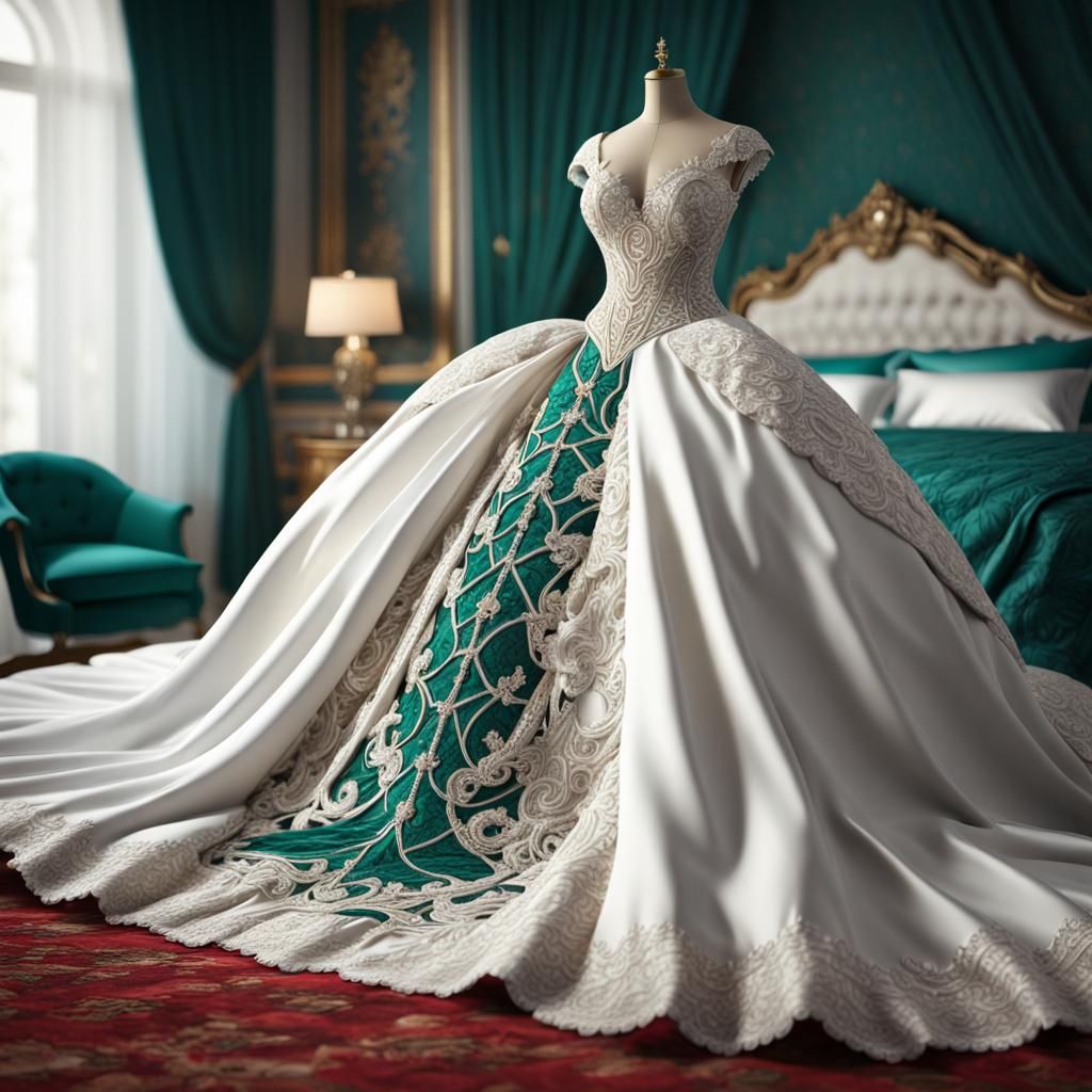 Intricate White Lace Ball Gown with Jewels