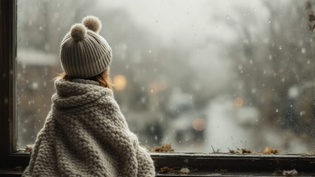 Child Gazing at Rain: Impressionistic, Muted Palette