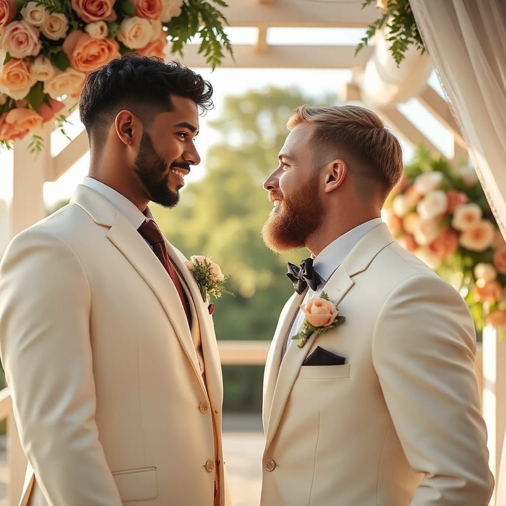 Photorealistic Wedding Portrait of Two Grooms