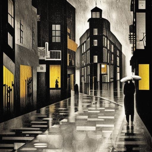 Rainy Film Noir Street Scene in 1920s Style