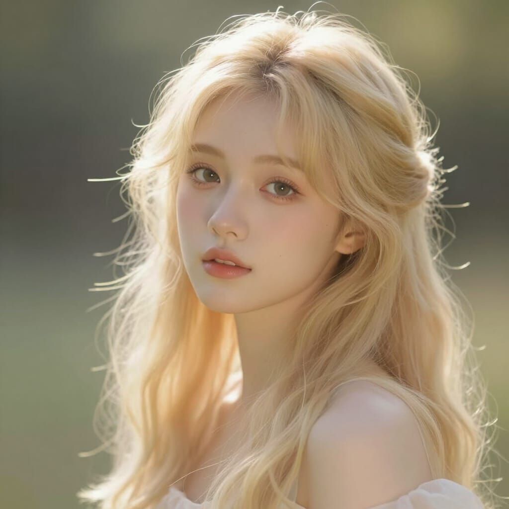 Ethereal Blonde Girl in Serene, Dreamlike Setting