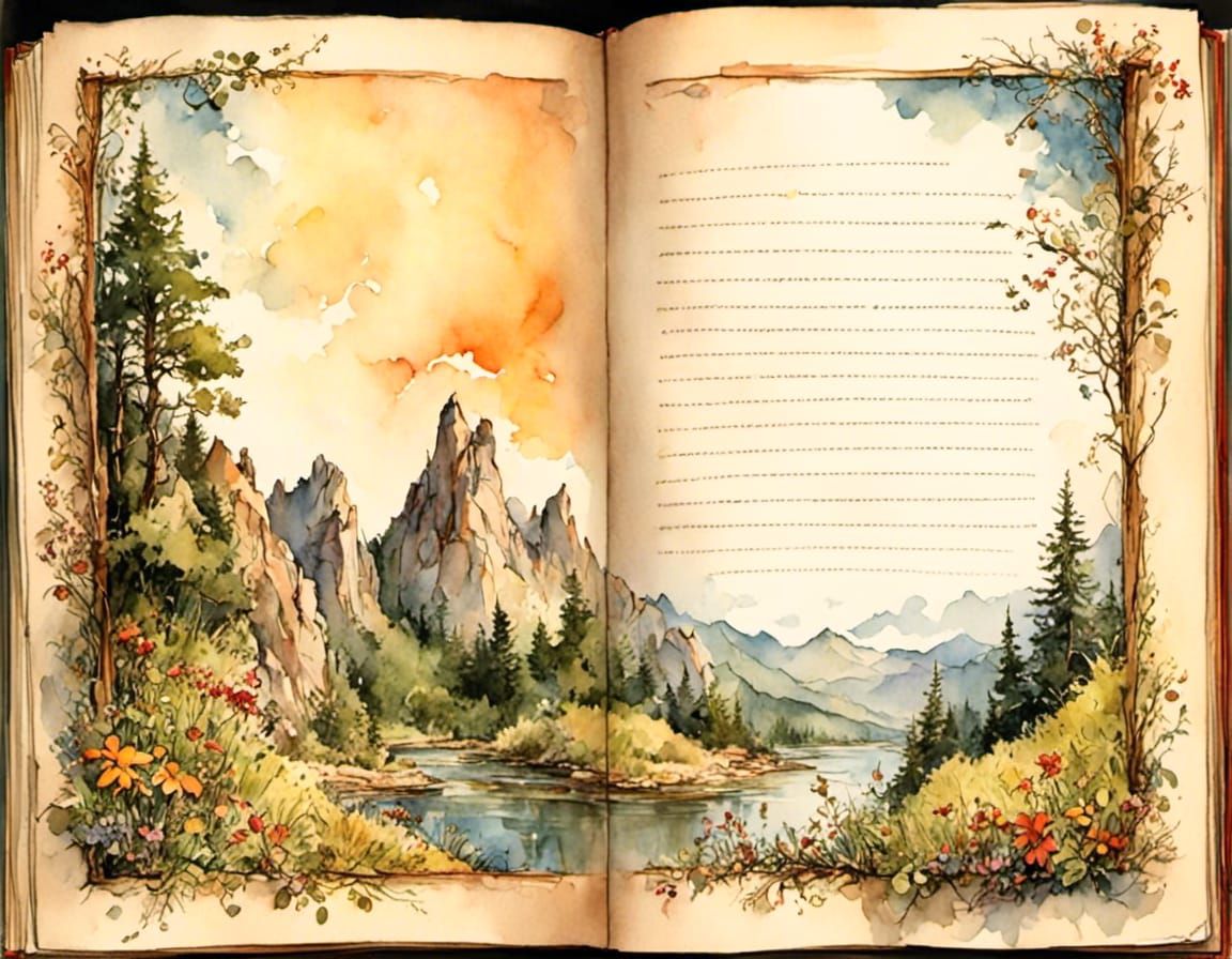 Vintage Journal with Mountain Border and Lined Pages