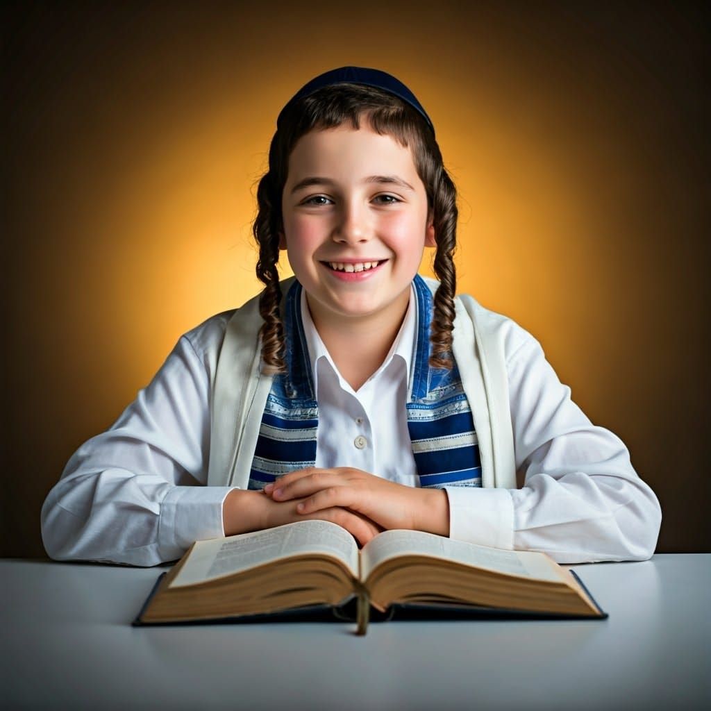 Joyful Young Scholar Studying Hebrew Text