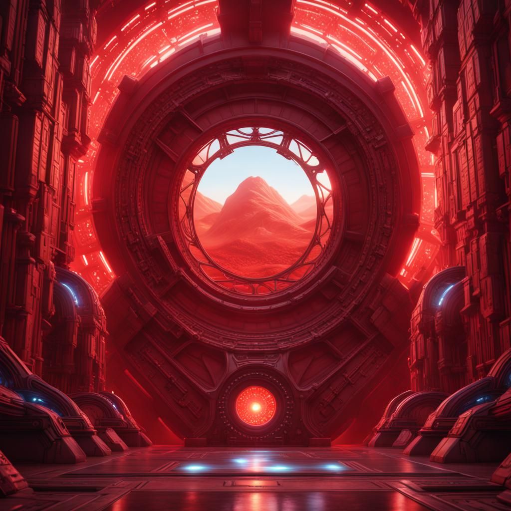 Stargate Portal with Alien Tech in Red Universe