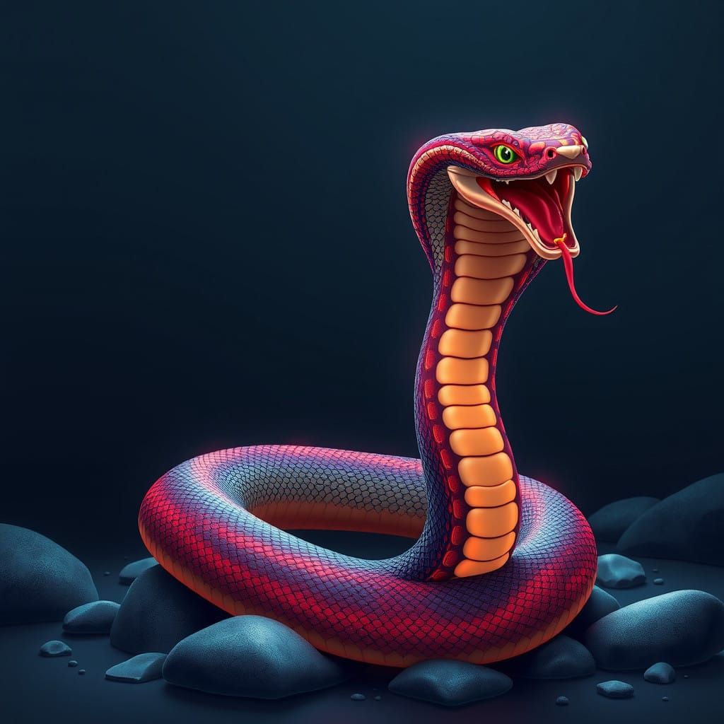 Anime-Inspired Snake Masterpiece in Flat, Cel-Shaded Style