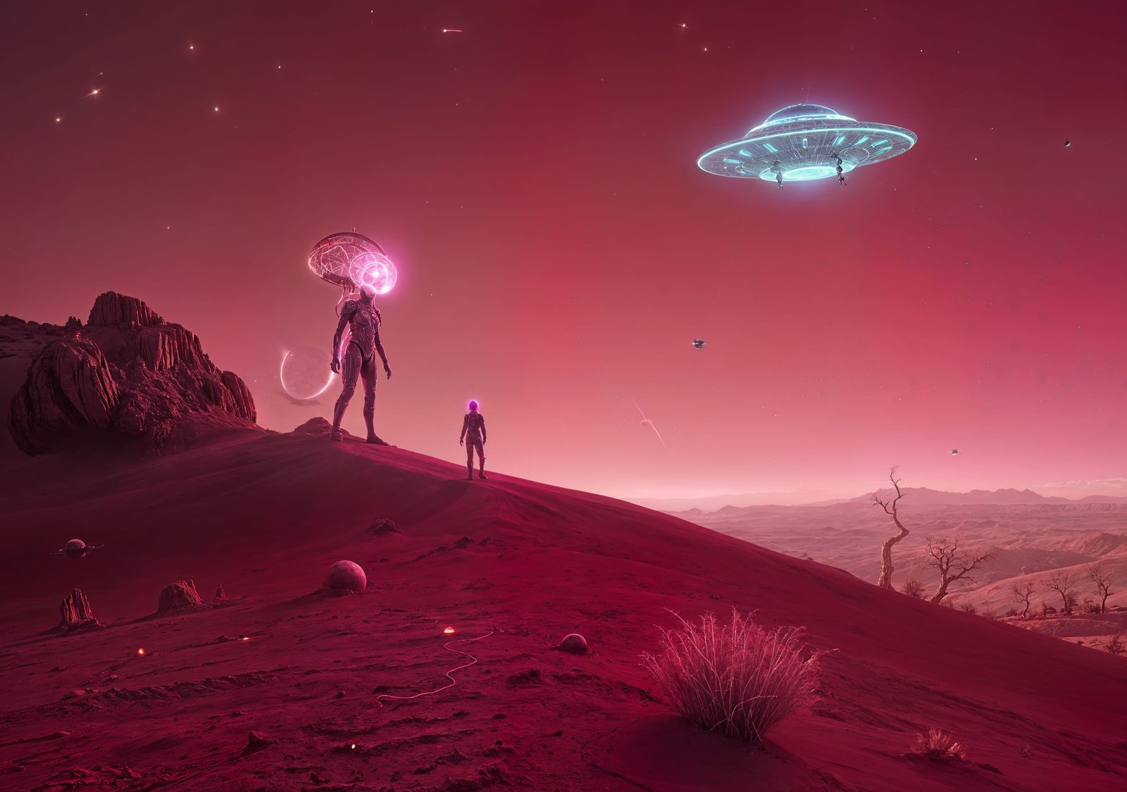 Alien Mother and Daughter on Distant Planet