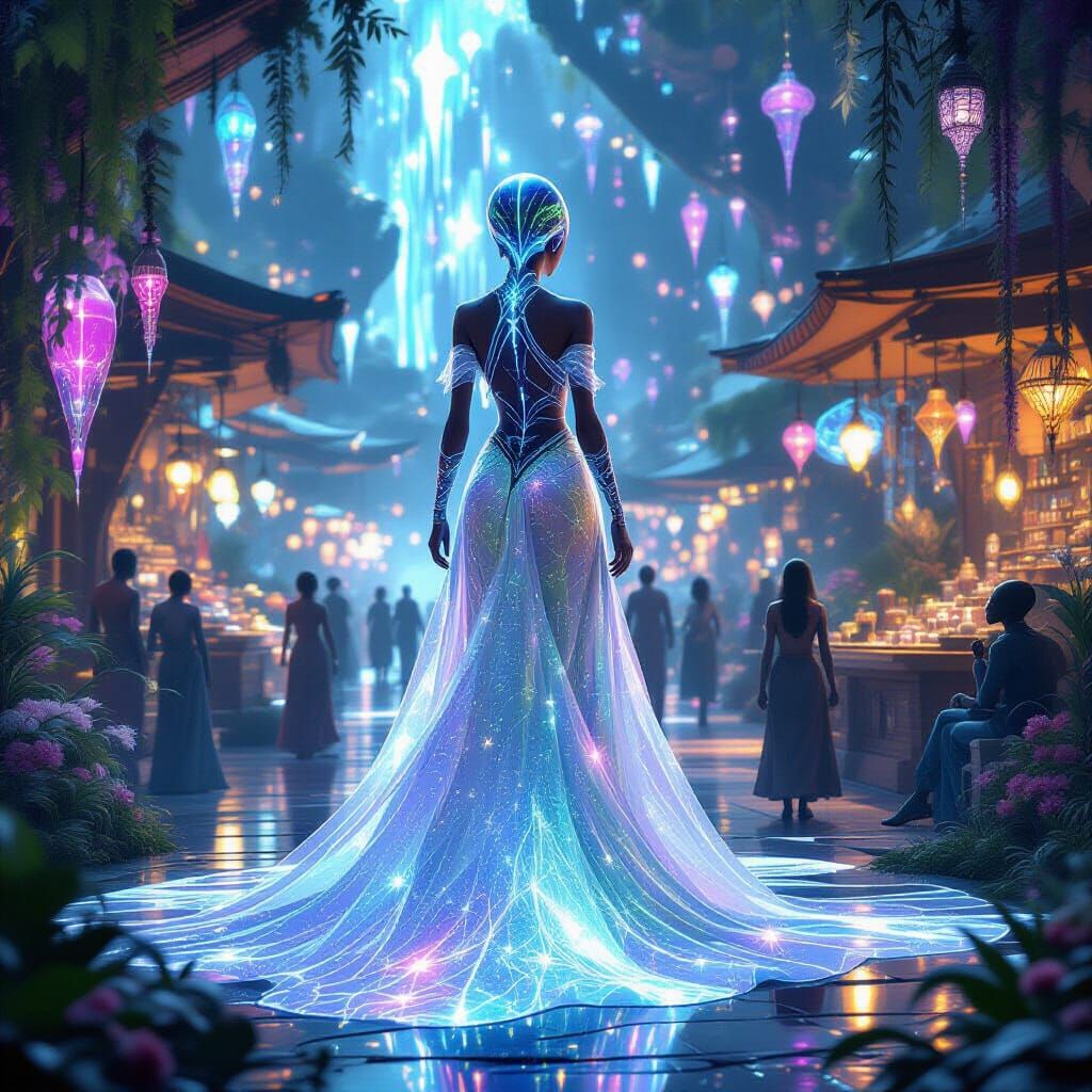 Alien Model in Starlight Gown: Digital Art