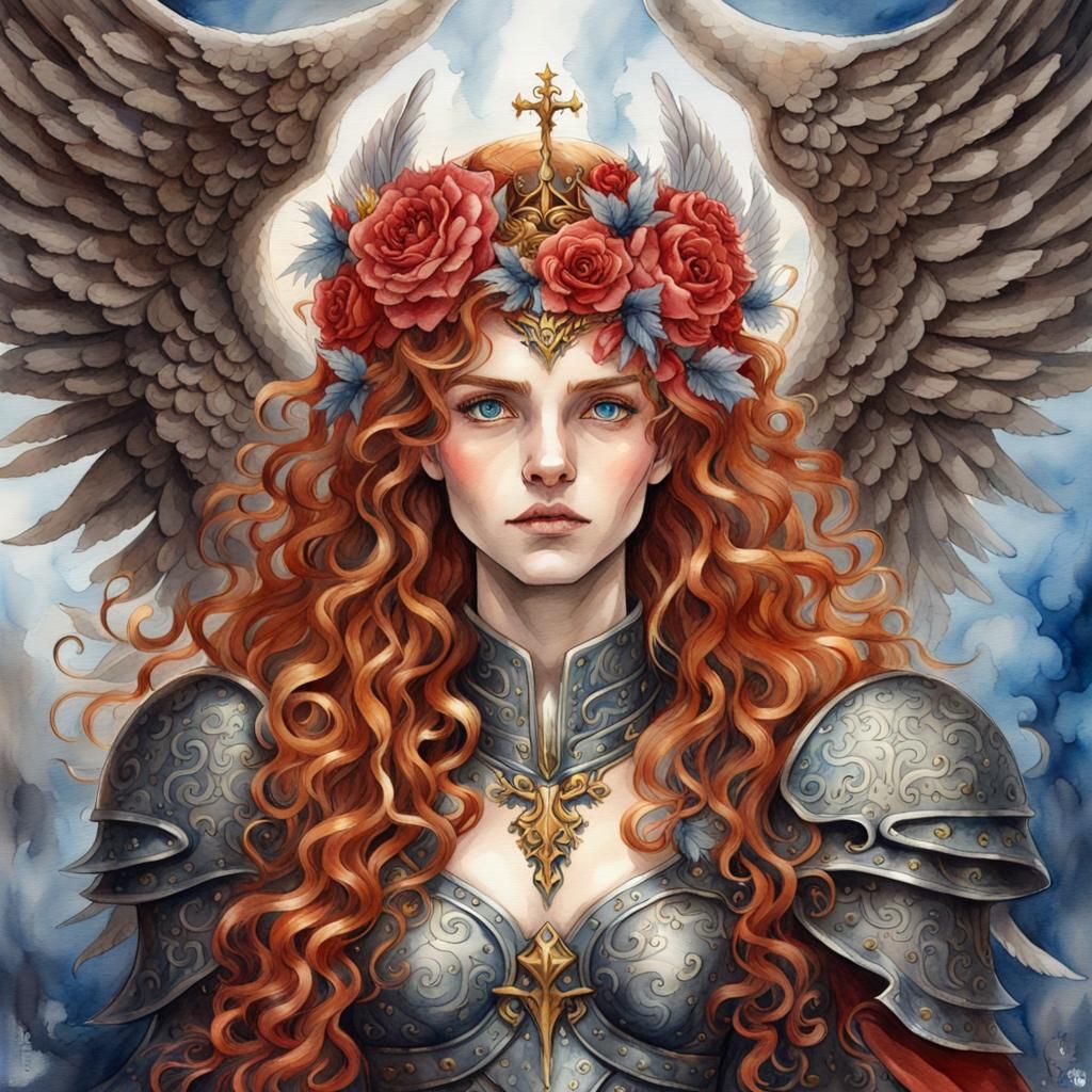 Archangel Queen in Dark Fantasy Watercolor Style