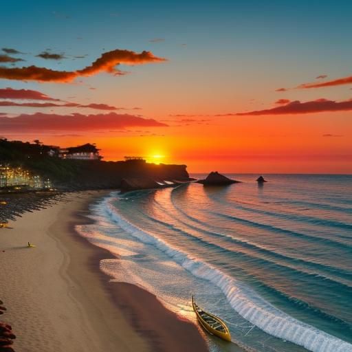 Picturesque Seashore Scene at Sunset