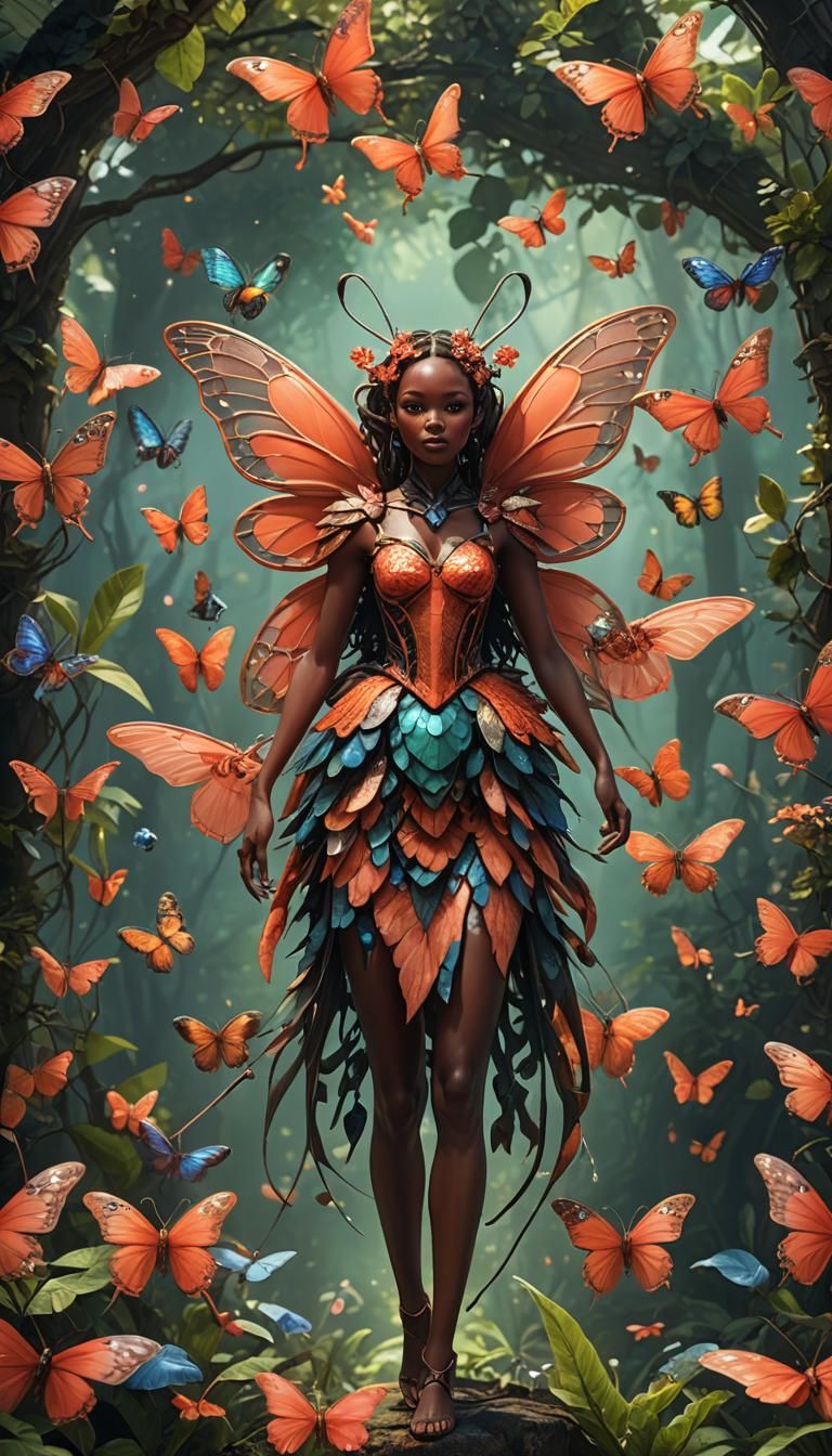 Coral Summer Fairy with Insect Wings
