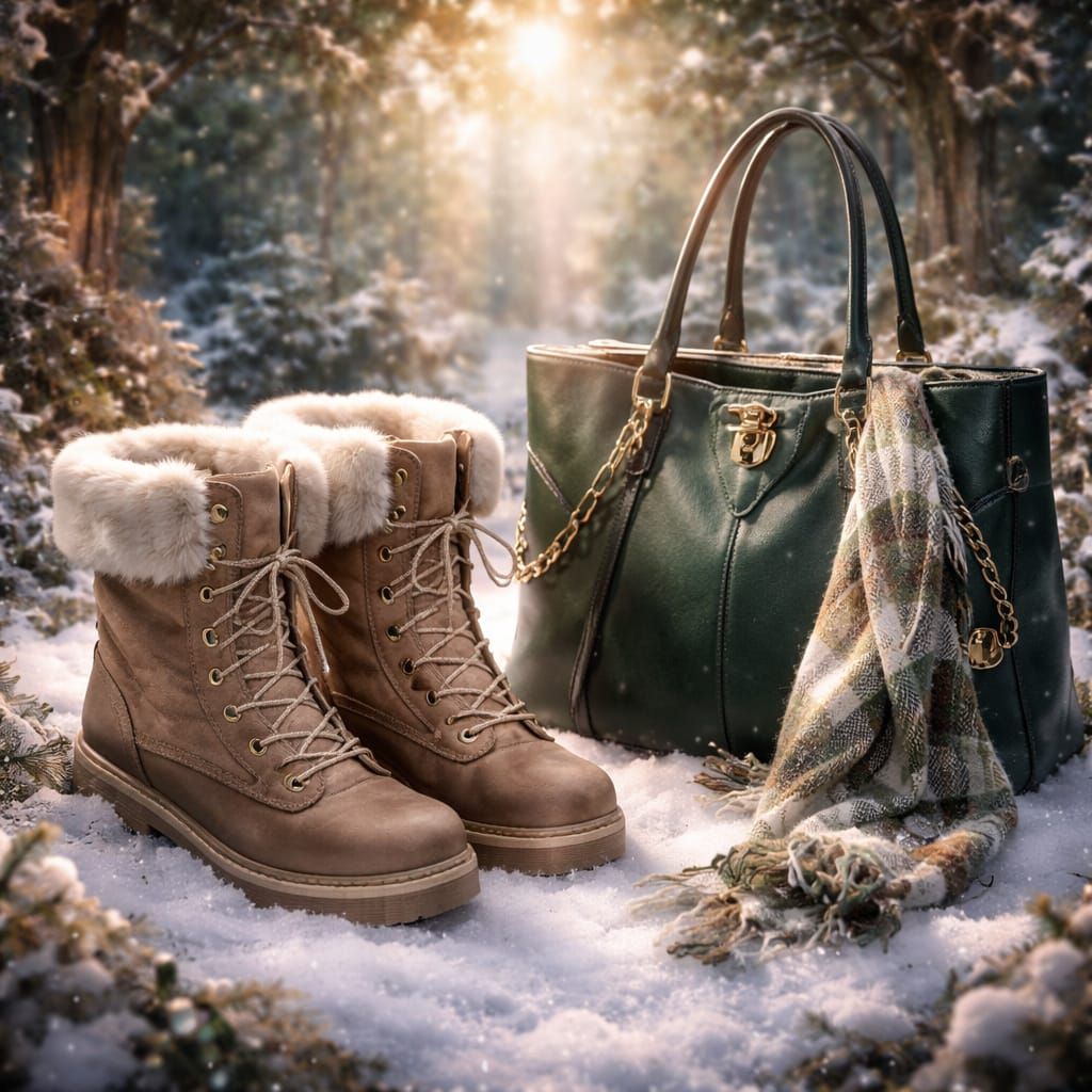 Snow Boots and Purse Advertisement in Fantasy Style