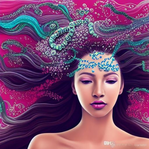 Underwater Fantasy Portrait with Pearls and Flowers