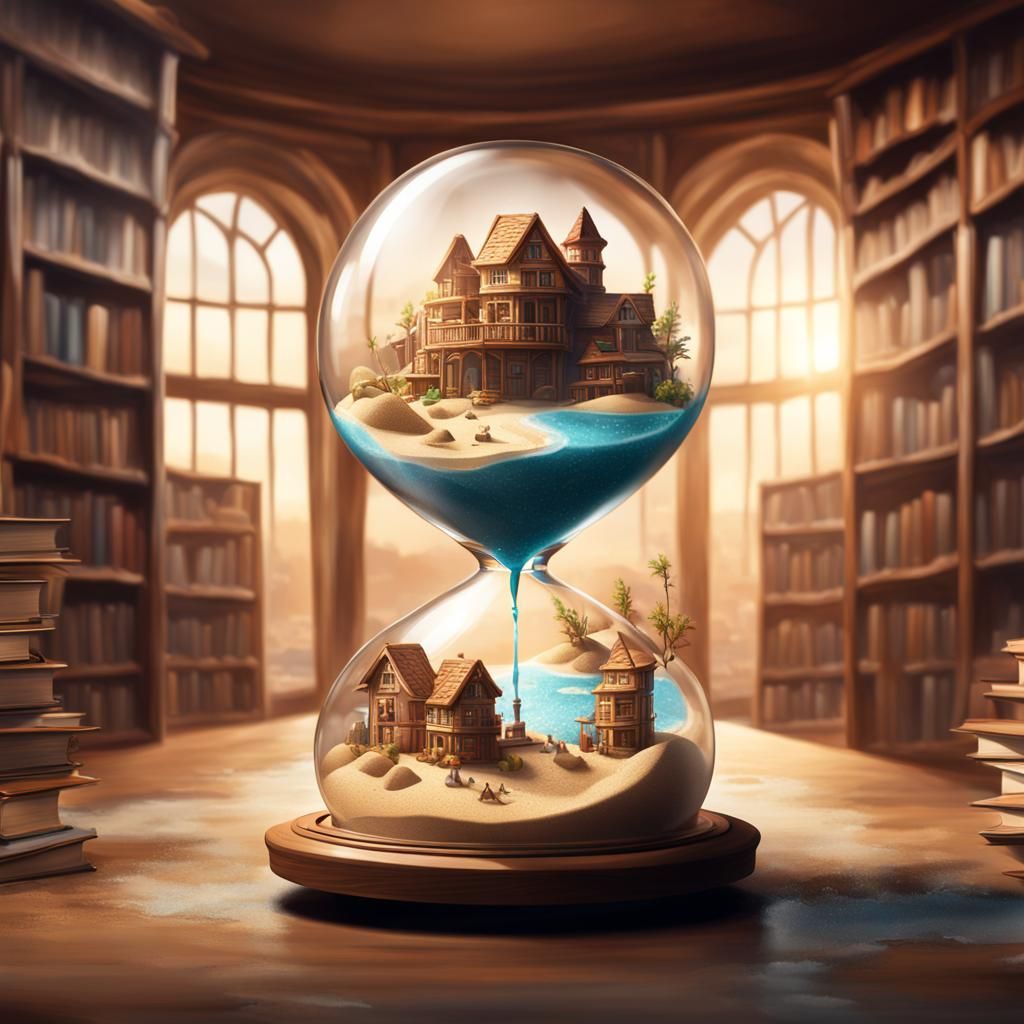 Hourglass Sand Village: Hyperrealistic Concept Art