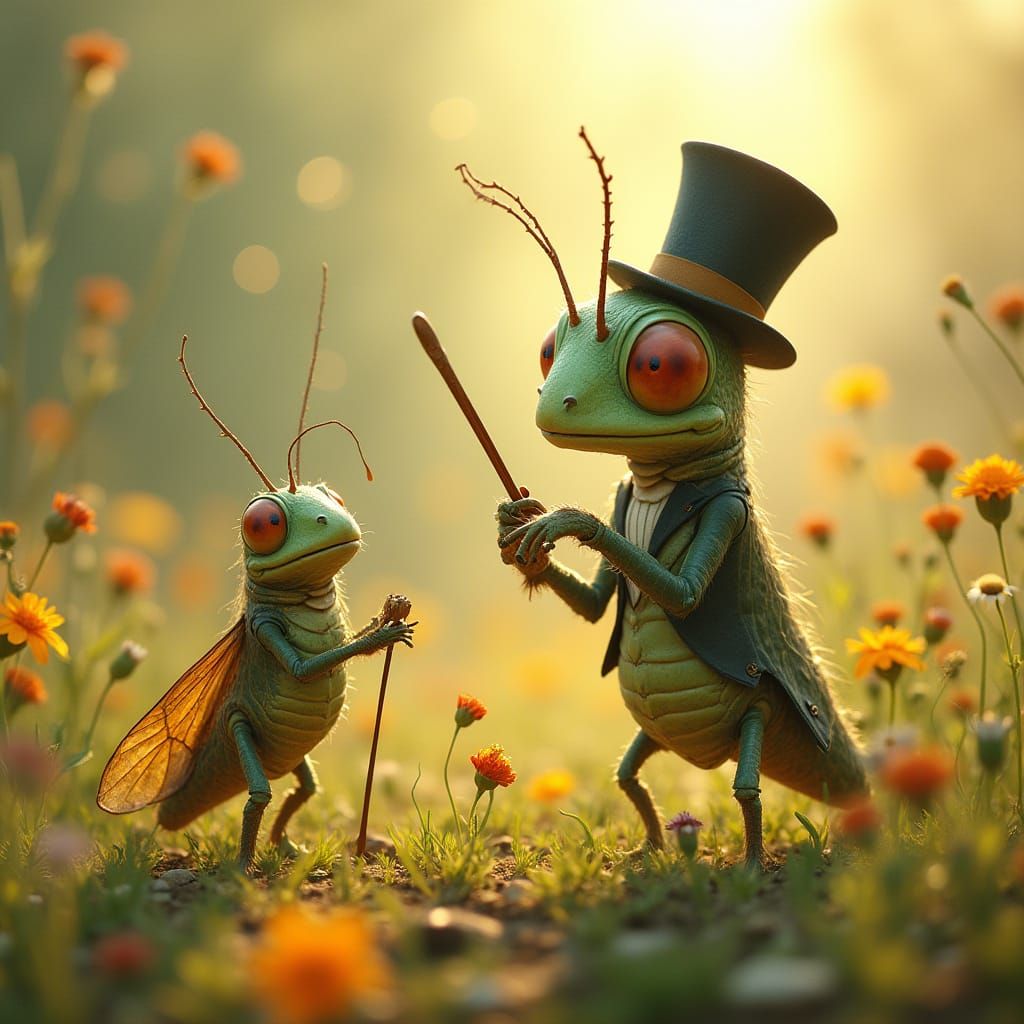 Grasshopper Conductor Leading Insect Orchestra