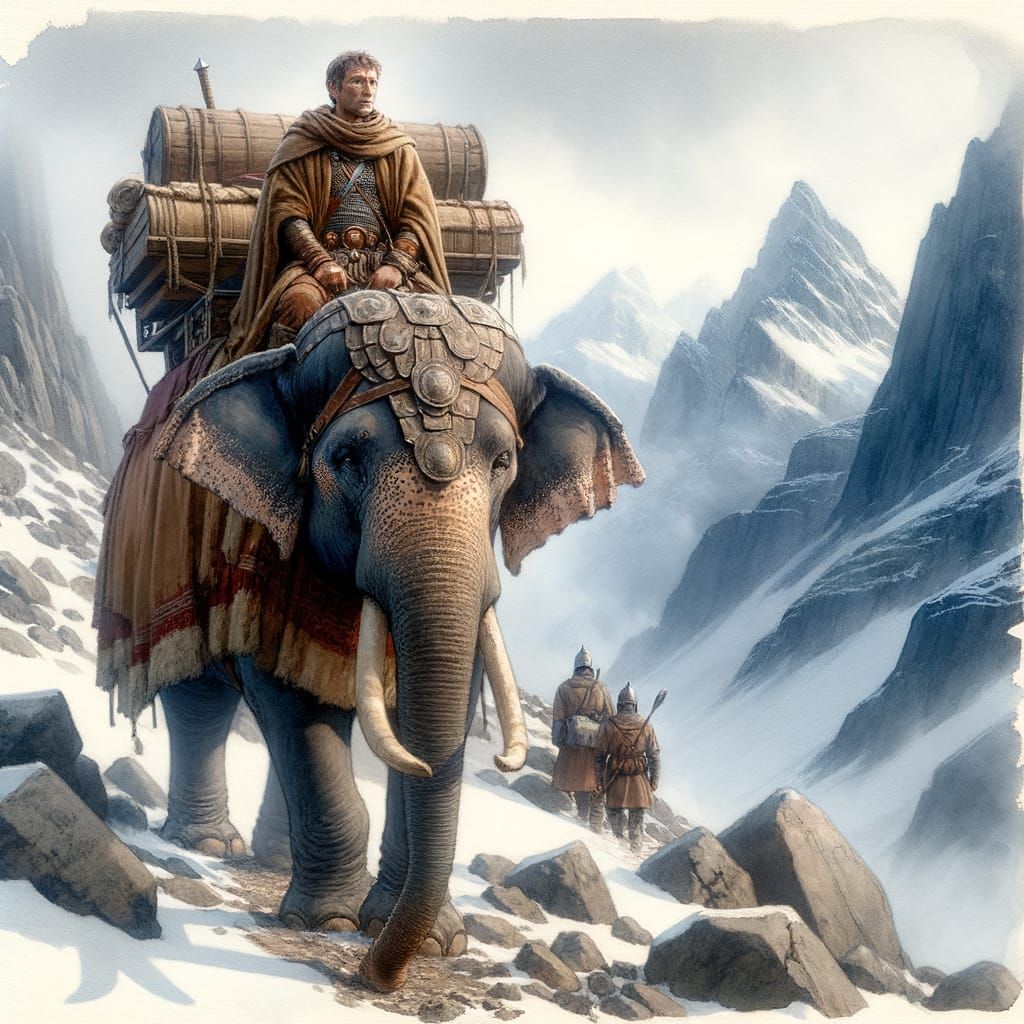 Hannibal Crossing the Alps on Armored Elephant