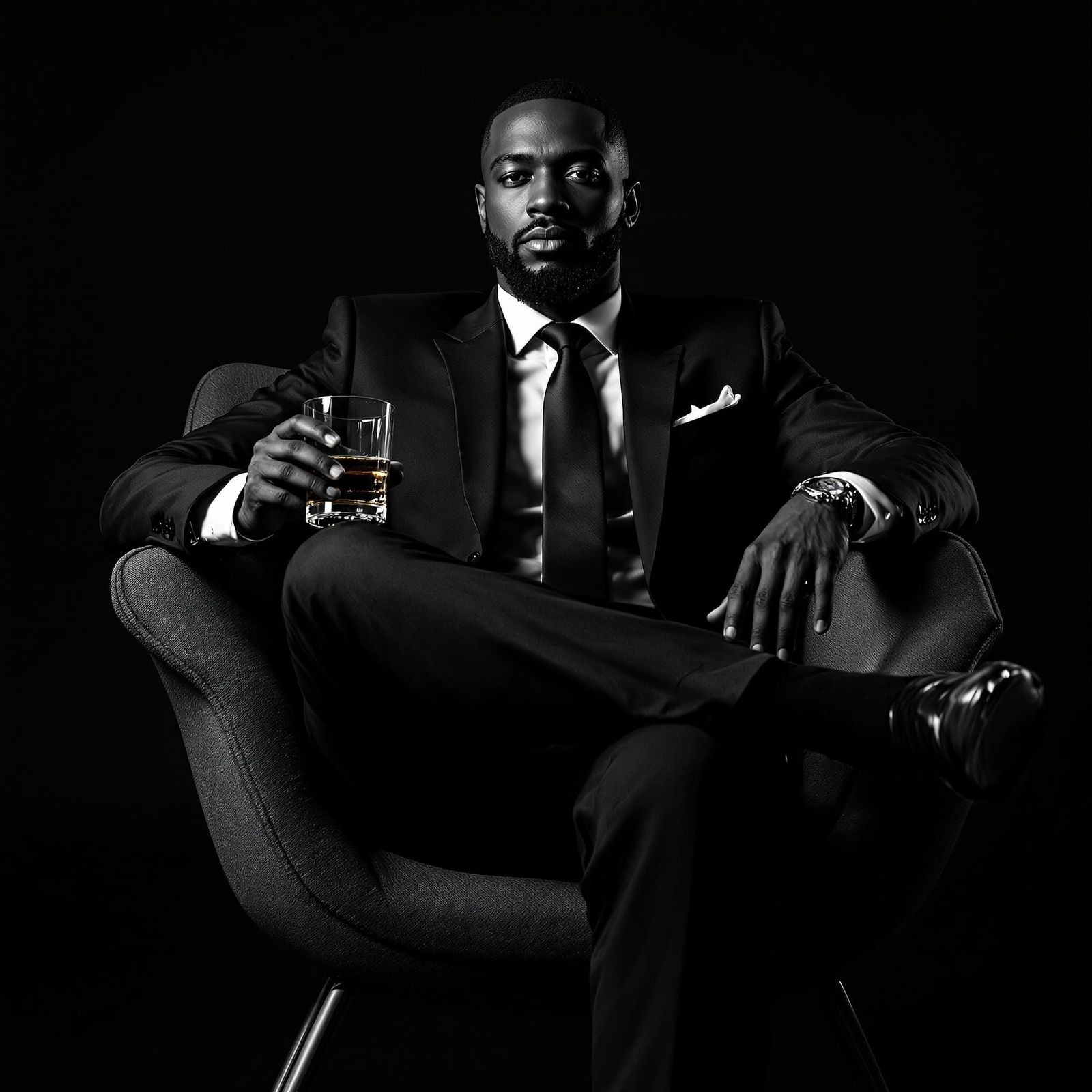 Confident Man in Black and White Portrait