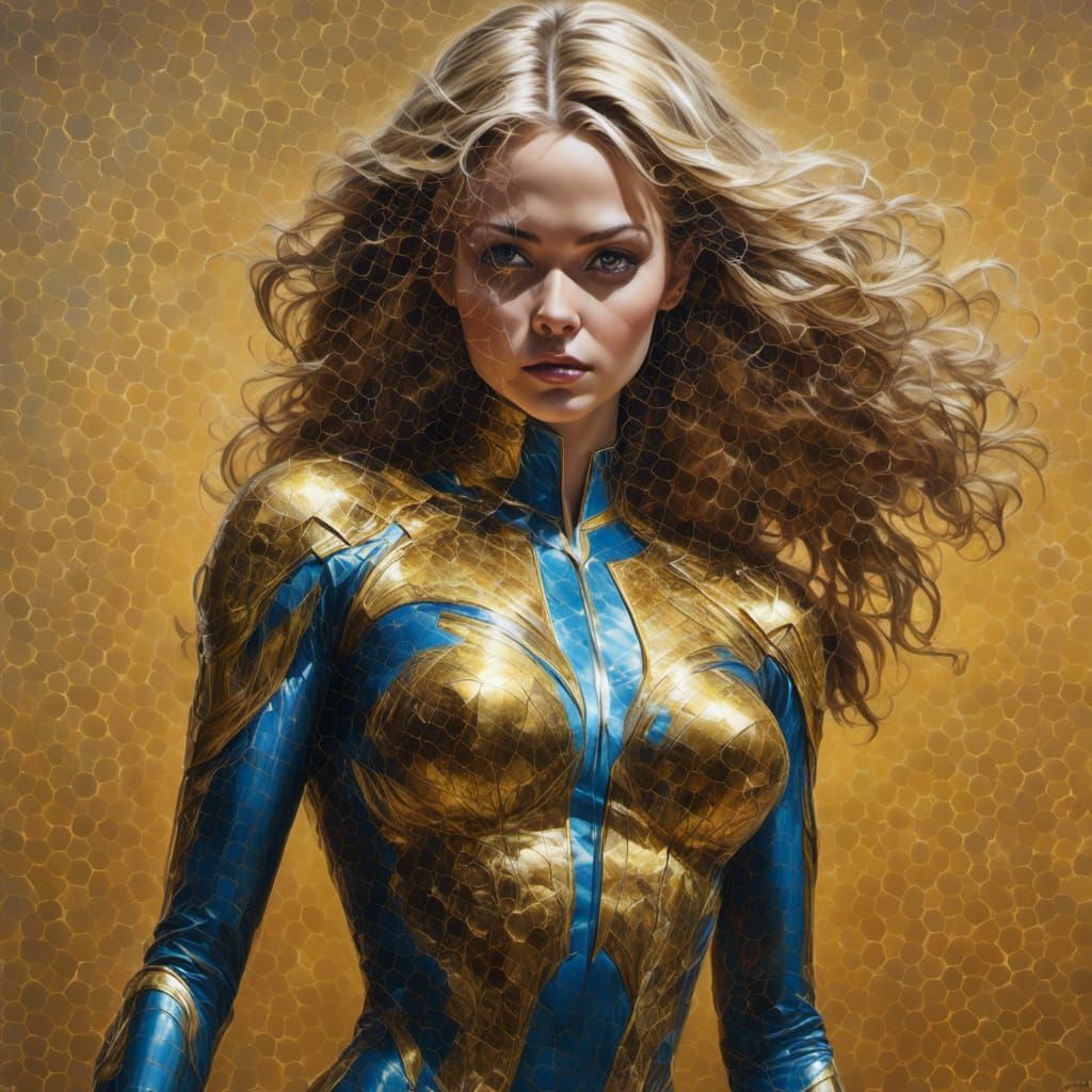 Mary Marvel Soaring Above Metropolis, Comic Book Art