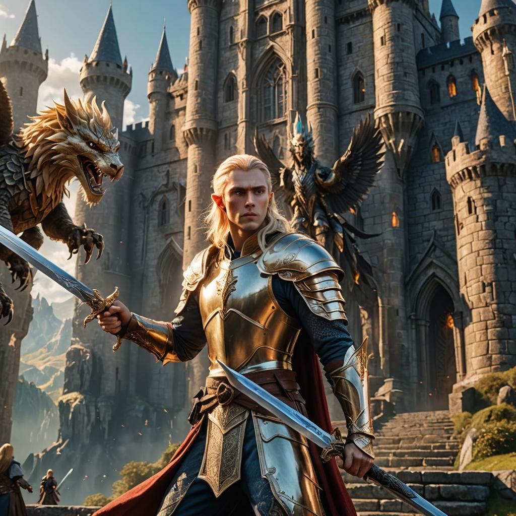 High-Elf Warrior Holding Magical Sword in Sunlight