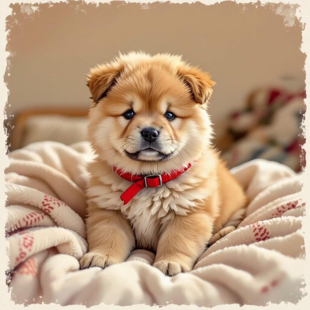 Fluffy Chow Chow Puppy Portrait in Storybook Style