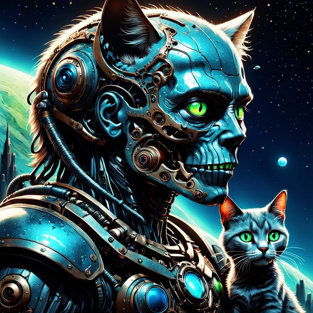 Cyborg Goddess Under Starry Skies