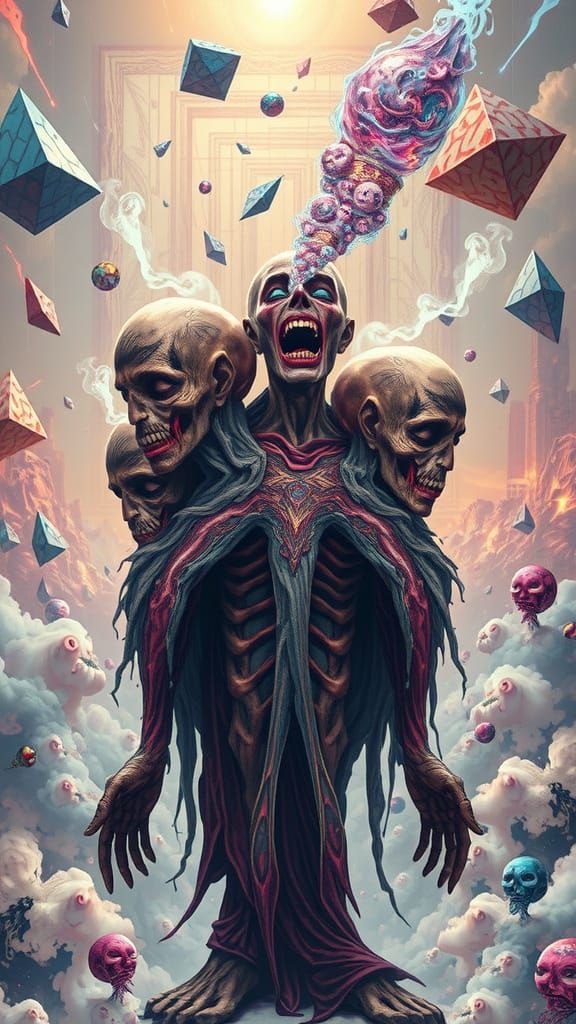 Cyberpunk Hybrid Being Confronts Cosmic Vortex