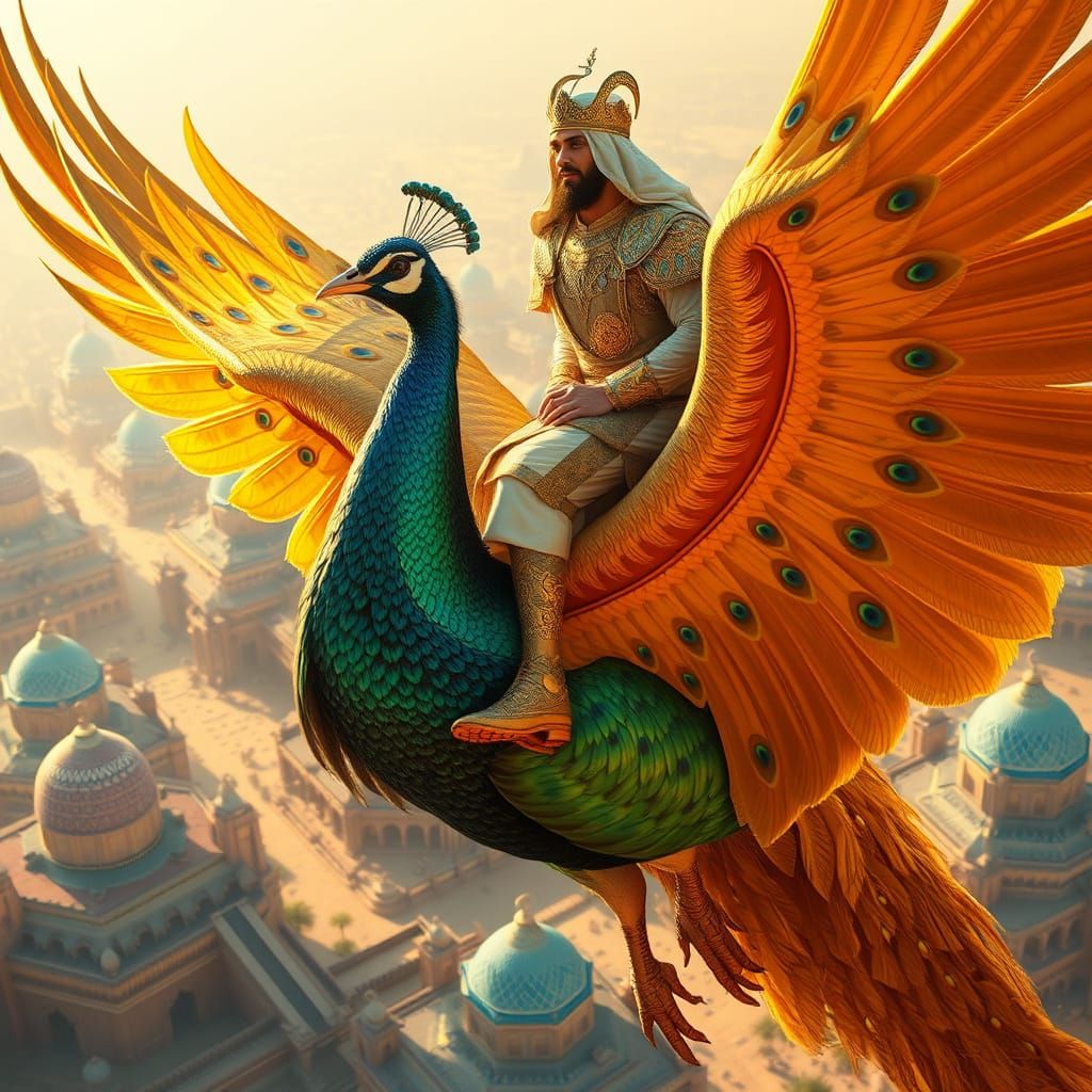 Prince Rides Peacock Over Babylon: Digital Art