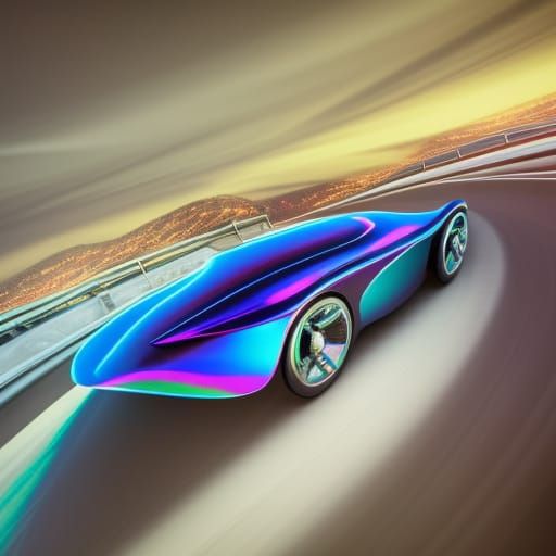 Iridescent Hypercar Speeding at Night in 3D