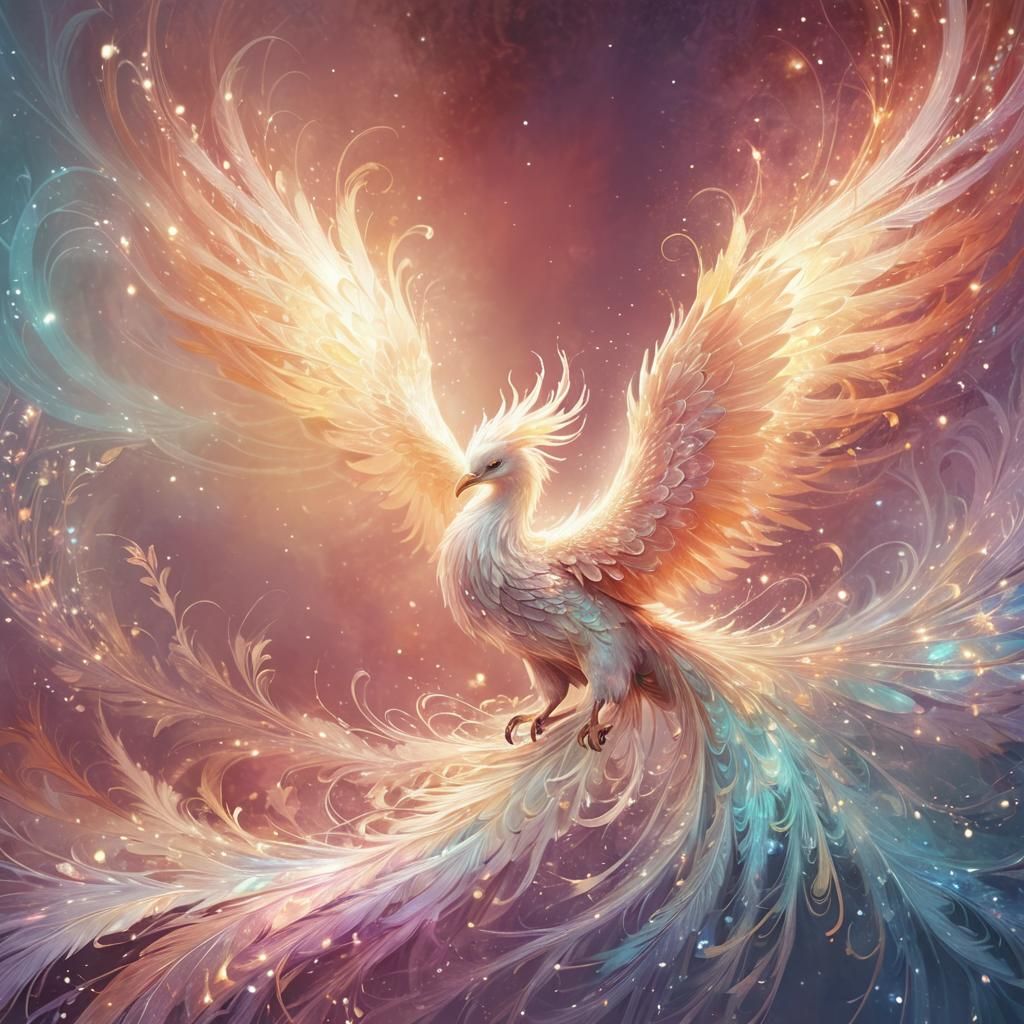 Ethereal Phoenix Fantasy Painting with Soft Lines