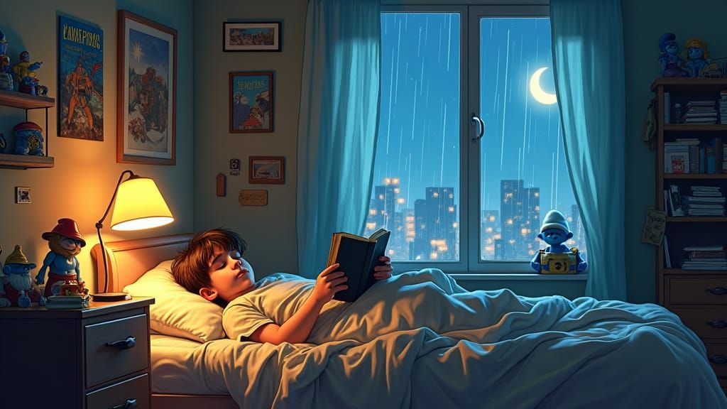 Cozy Teenager Reading Bible on Rainy Dawn