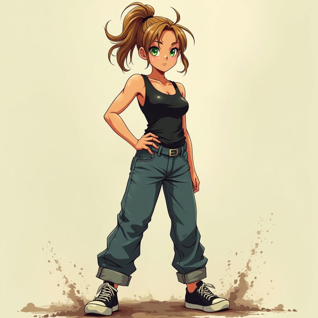 Heroic Manga Girl with Green Eyes in Anime Style