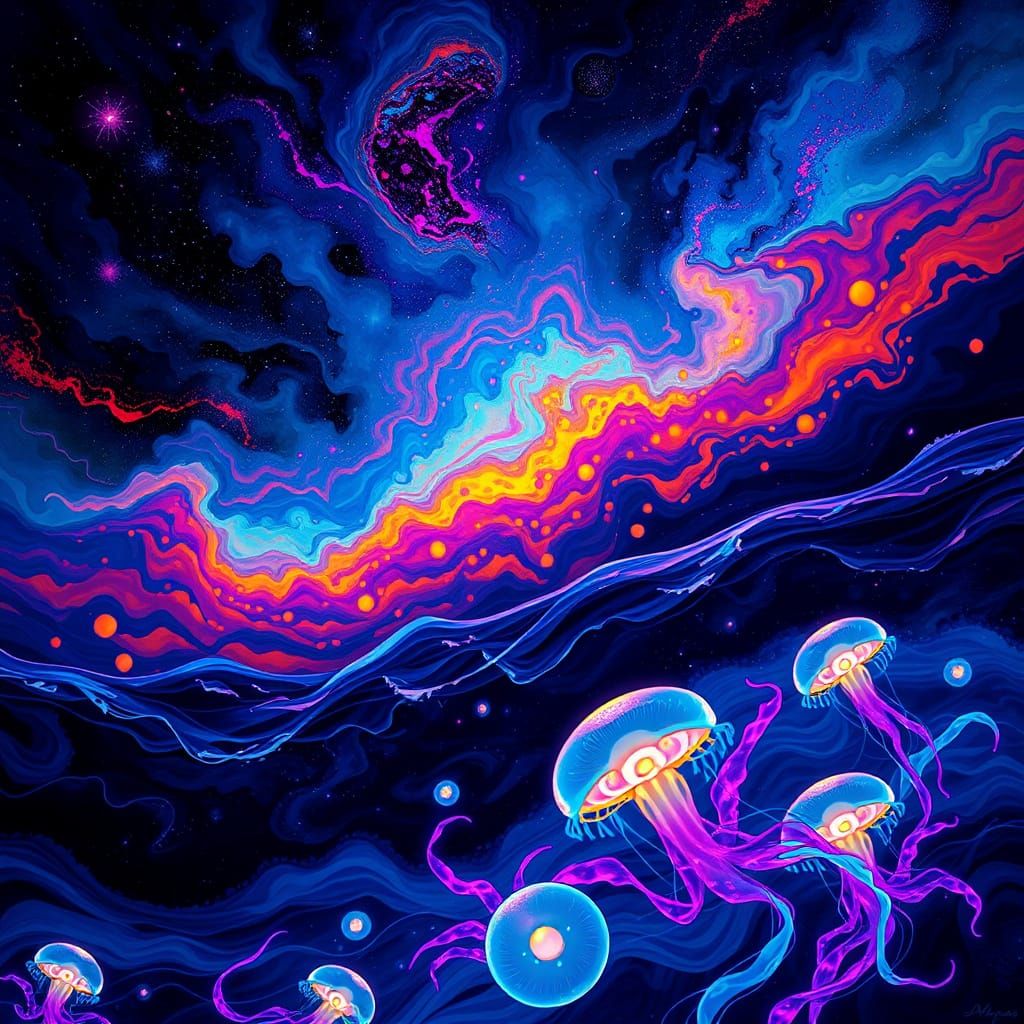 Cosmic Ocean Dreamscape in Vibrant Iridescent Hues