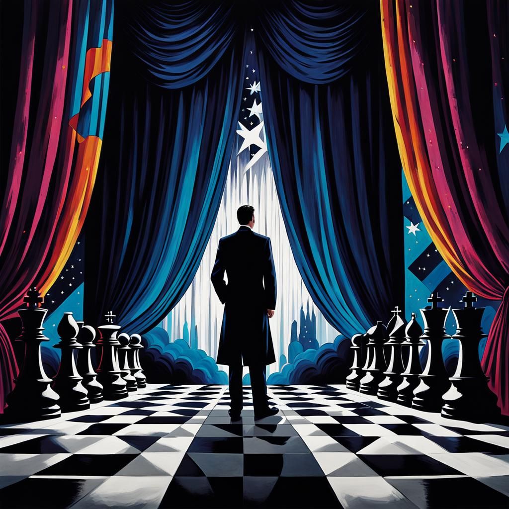 German Expressionist Figure Before Starry Curtain