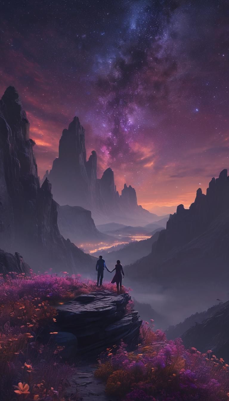 Bioluminescent Galaxy: A Fantasy Landscape in Deep Color